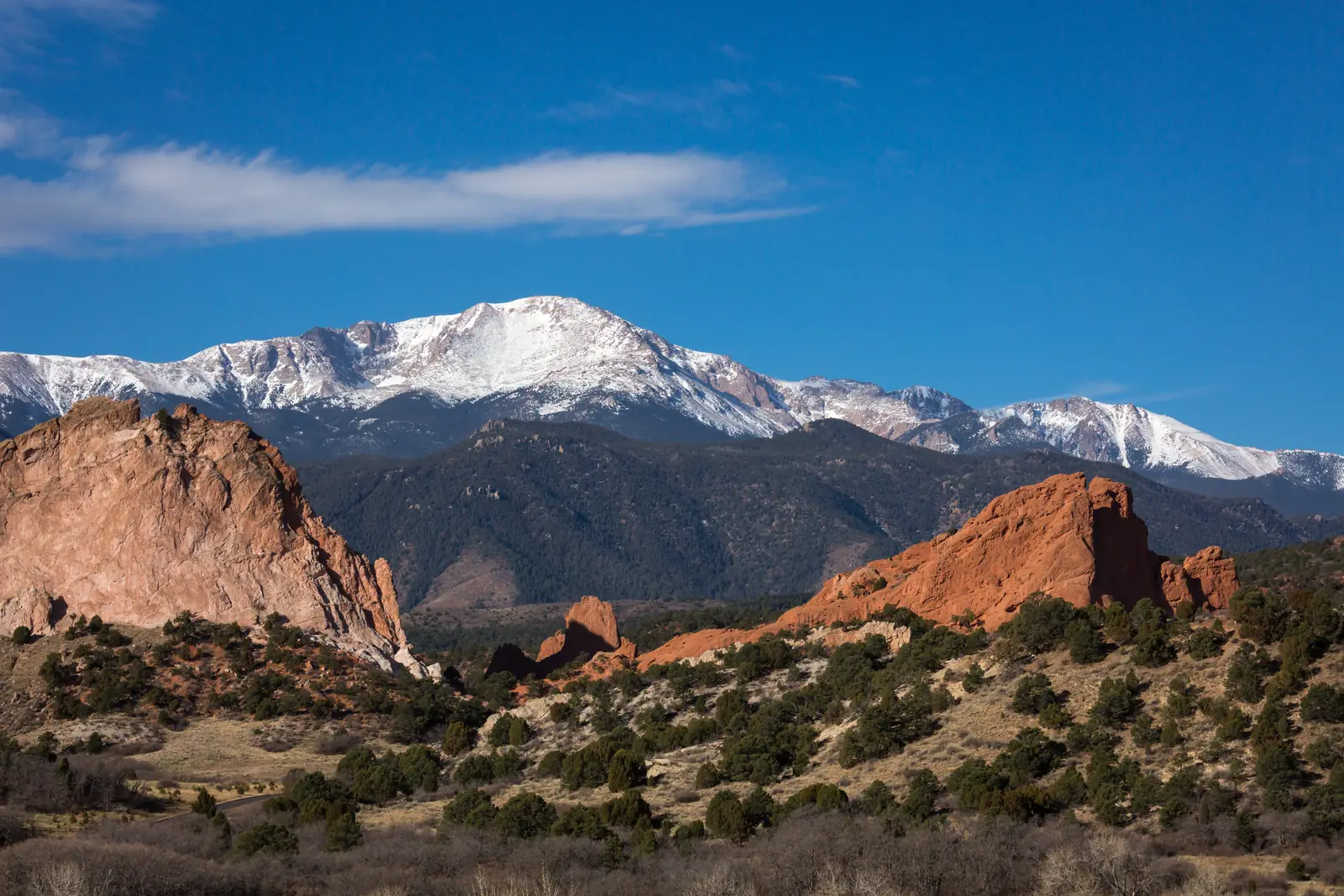 Pikes Peak behind Garden of the Gods, Colorado Springs